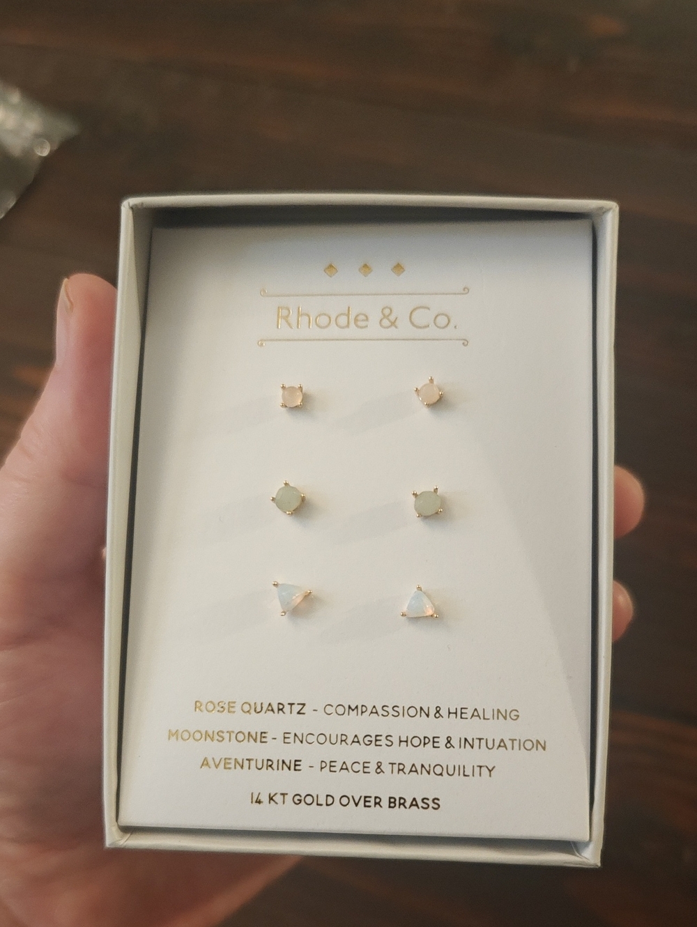 3-Pair Gold Stud Earring Set in Pink, Green and White AA31 6825